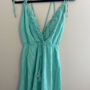 Fashion Nova Aqua Dress, Open Back, Lace Detail, Size Small